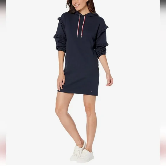 knee length dresses for ladies Tommy Hilfiger Womens Ribbed Knit Hoodie Dress J1GD0628 – Biggybargains